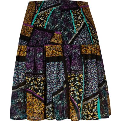 Purple print chiffon mini skirt